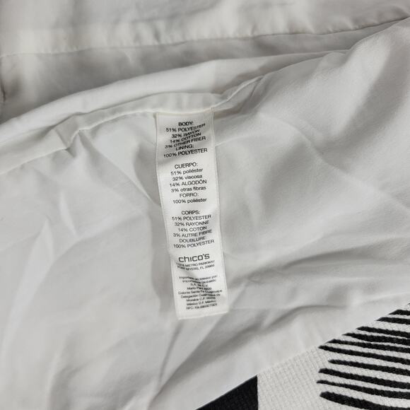 Chico's Womens Jacket Size 1 Black White Bi-Color Geometric Open Front Career - Picture 13 of 14